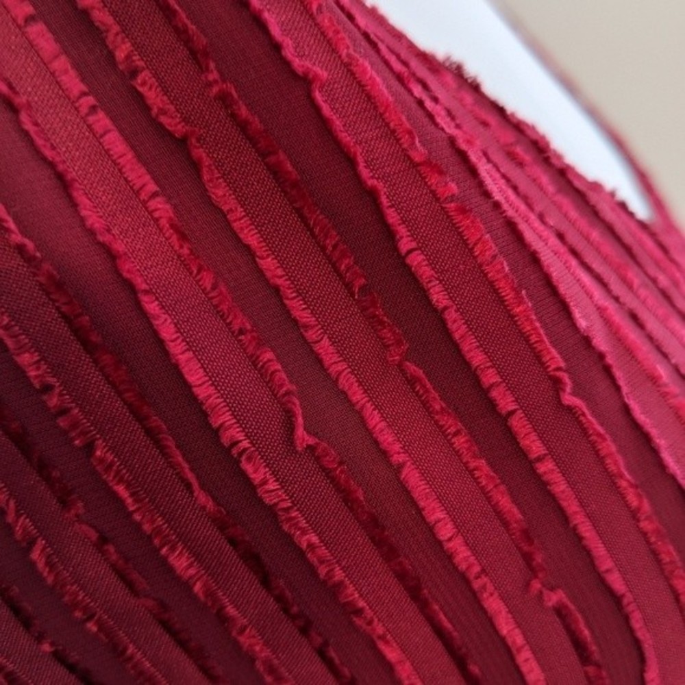 Fame and Partners NWT wrap dress red burgundy sheer texture stripe Rachel sz 10 - Picture 9 of 13